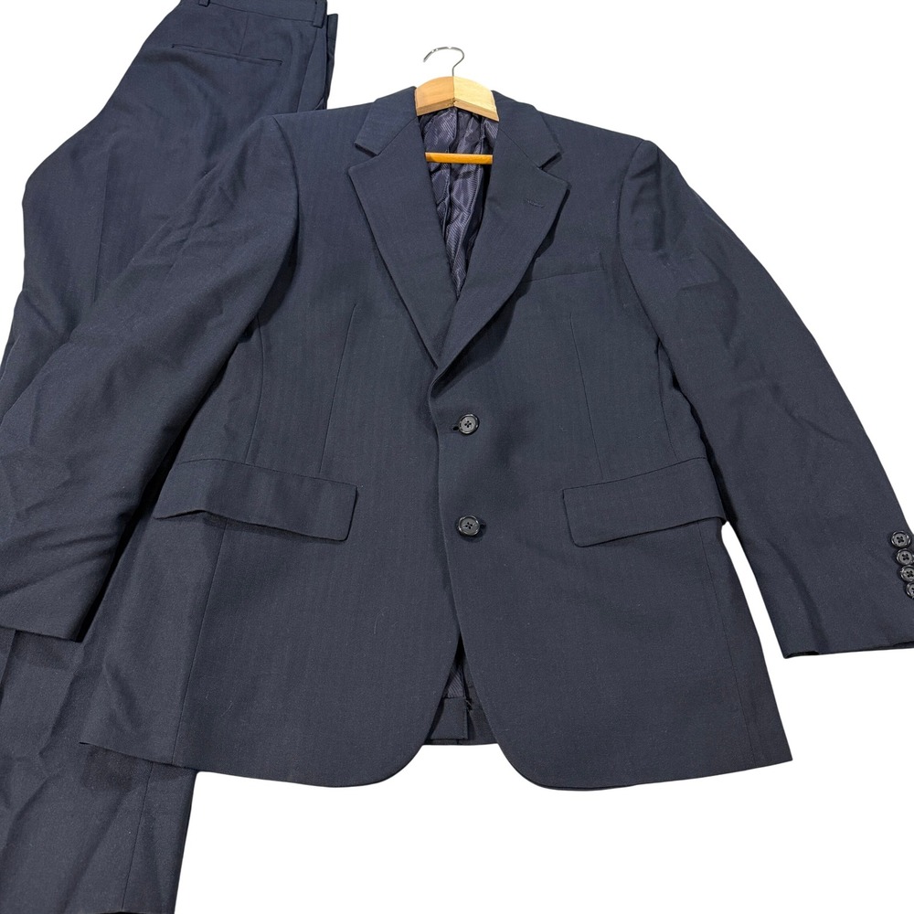 Vintage Hart Schaffner Marx Mens 38S Navy Blue Wool 2-Piece Suit 30x30 Classic